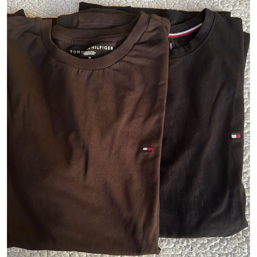 Tommy Hilfiger Solid Navy And Brown Crew Neck Short-sleeved T-shirt M- Set Of 2-